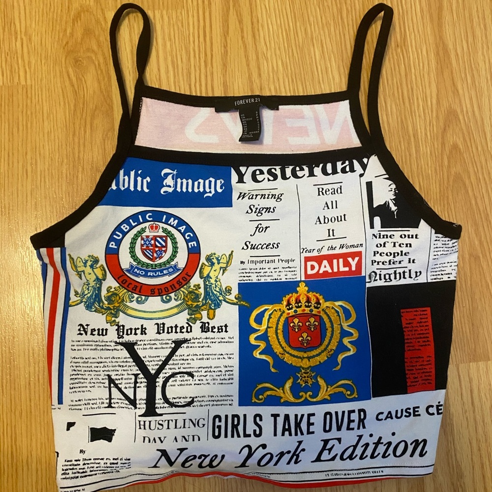 Forever 21 Tank top crop top newspaper print